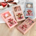 Gepersonaliseerde Coquette Bow Love Highland Cow Make-up Brush Box Set met Naam 5 stuks borstels en spiegel Valentijnsdag Verjaardagscadeau voor vrouwen