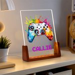 Personalisierte bunte Splash Ink Gamepad LED-Nachtlicht mit Pixel Name und hölzerne Basis Kinderzimmer Dekoration Geburtstagsgeschenk für Kinder