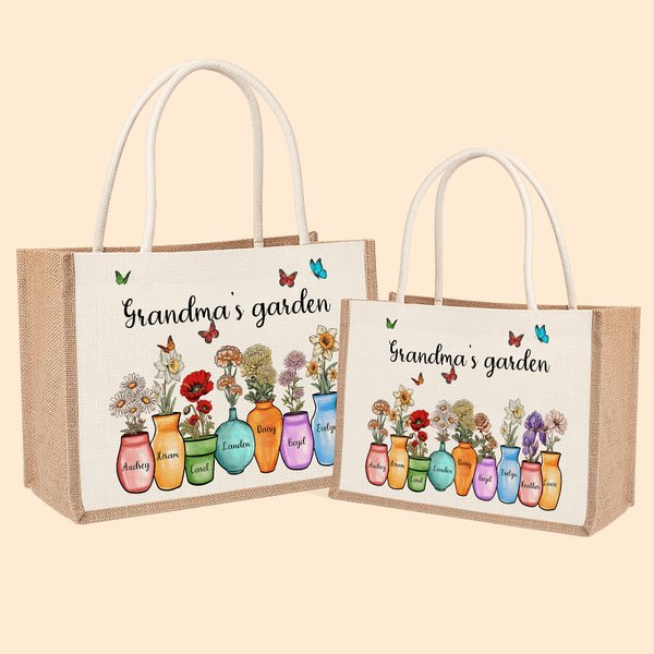 Gepersonaliseerde Tote Tas met Geboortebloemen van Moeder's en Grootmoeder's Tuin met Namen Verjaardag en Moederdag Cadeau voor Familie Vrouwen