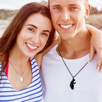Personalised Engraved Hug Polar Bear Set of 2 Necklaces with Names Cute Jewellery Valentine's Day Gift for Couple
