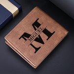 Cartera plegable personalizada de cuero PU con foto texto grabado y múltiples ranuras para tarjetas regalo para el Día del Padre o aniversario