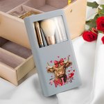 Gepersonaliseerde Coquette Bow Love Highland Cow Make-up Brush Box Set met Naam 5 stuks borstels en spiegel Valentijnsdag Verjaardagscadeau voor vrouwen