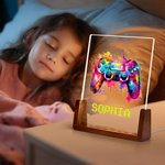 Personalisierte bunte Splash Ink Gamepad LED-Nachtlicht mit Pixel Name und hölzerne Basis Kinderzimmer Dekoration Geburtstagsgeschenk für Kinder