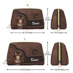 Personalized Cartoon Cat Retro Leather Waterproof Open Wide Makeup Pouch Bag with Name Travel Essentials Birthday Gift for Women Pet Lovers