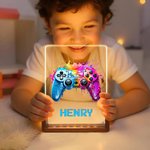 Personalisierte bunte Splash Ink Gamepad LED-Nachtlicht mit Pixel Name und hölzerne Basis Kinderzimmer Dekoration Geburtstagsgeschenk für Kinder