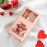 Gepersonaliseerde Coquette Bow Love Highland Cow Make-up Brush Box Set met Naam 5 stuks borstels en spiegel Valentijnsdag Verjaardagscadeau voor vrouwen