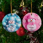 Personalized Faux 3D Snowman Snowflake Ceramic Ornament with Name and Year Christmas Tree Home Decor Holiday Gift for Family Kids