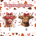 Gepersonaliseerde Coquette Bow Love Highland Cow Make-up Brush Box Set met Naam 5 stuks borstels en spiegel Valentijnsdag Verjaardagscadeau voor vrouwen