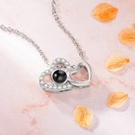 Personalised Double Hollow Heart Zircon Photo Projection Necklace Dainty Jewellery Valentine's Day Birthday Anniversary Gift for Women