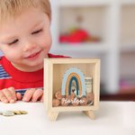 Personalized Rainbow Clear Wood Money Box Piggy Bank with Name Nursery Decor Birthday Baby Shower Gift for Kids