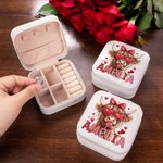 Personalized Coquette Bow Love Highland Cow PU Leather Jewellery Box with Name Travel Essentials Birthday Valentine’s Day Gift for Women
