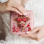 Personalized Coquette Bow Love Highland Cow PU Leather Jewellery Box with Name Travel Essentials Birthday Valentine’s Day Gift for Women