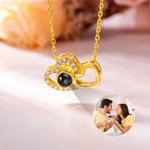 Personalised Double Hollow Heart Zircon Photo Projection Necklace Dainty Jewellery Valentine's Day Birthday Anniversary Gift for Women