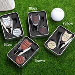 Spersonalizowany emerytalny zestaw magnetycznych klipsów do kapelusza z imiennym znacznikiem piłki i pudełkiem na akcesoria golfowe Prezent na emeryturę dla miłośnika golfa