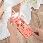 Gepersonaliseerde Coquette Bow Love Highland Cow Make-up Brush Box Set met Naam 5 stuks borstels en spiegel Valentijnsdag Verjaardagscadeau voor vrouwen