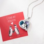 Gepersonaliseerde hart kristal zirkoon pinguïn paar hanger ketting met gegraveerde namen Valentijnsdag jubileum cadeau voor geliefde