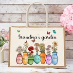 Personalizada Mamá Abuela Jardín 1-10 Nacimiento Flores Jarrón Bolsa de asas con nombres Cumpleaños Día de la Madre Regalo para la familia Mujeres