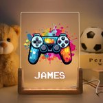 Personalisierte bunte Splash Ink Gamepad LED-Nachtlicht mit Pixel Name und hölzerne Basis Kinderzimmer Dekoration Geburtstagsgeschenk für Kinder