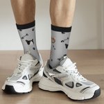 Chaussettes personnalisées en forme d'arête de poisson avec visage de chat multicolore et nom Cadeau d'anniversaire pour les propriétaires d'animaux de compagnie.