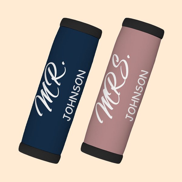 Personalised Mr. & Mrs. Luggage Handle Wraps Set of 2 with Surname and Text Suitcase Accessories Travel Essential Honeymoon Gift for Newlywed Traveller