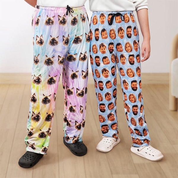Personalised Multicolor 1-4 Portrait Photos Short-Sleeve Shirt Pants Matching Pyjama Set with Drawstring Waist Birthday Gift for Family Kids