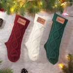 Calza natalizia invernale personalizzata con patch in pelle rustica e nome decorazione per caminetto per famiglia e bambini
