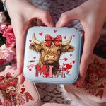 Personalized Coquette Bow Love Highland Cow PU Leather Jewellery Box with Name Travel Essentials Birthday Valentine’s Day Gift for Women