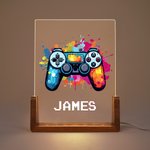 Personalisierte bunte Splash Ink Gamepad LED-Nachtlicht mit Pixel Name und hölzerne Basis Kinderzimmer Dekoration Geburtstagsgeschenk für Kinder