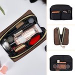 Personalized Cartoon Cat Retro Leather Waterproof Open Wide Makeup Pouch Bag with Name Travel Essentials Birthday Gift for Women Pet Lovers