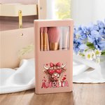 Gepersonaliseerde Coquette Bow Love Highland Cow Make-up Brush Box Set met Naam 5 stuks borstels en spiegel Valentijnsdag Verjaardagscadeau voor vrouwen