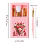 Gepersonaliseerde Coquette Bow Love Highland Cow Make-up Brush Box Set met Naam 5 stuks borstels en spiegel Valentijnsdag Verjaardagscadeau voor vrouwen