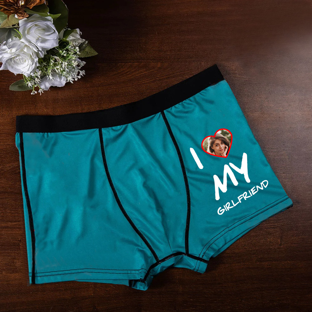Personalisierte „I Love MY WIFE“ Herz Gesichtsfoto Boxershorts mit Titel Weiche Herrenunterwäsche Atmungsaktiv Valentinstag Jahrestag Geschenk für ihn