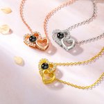 Personalised Double Hollow Heart Zircon Photo Projection Necklace Dainty Jewellery Valentine's Day Birthday Anniversary Gift for Women