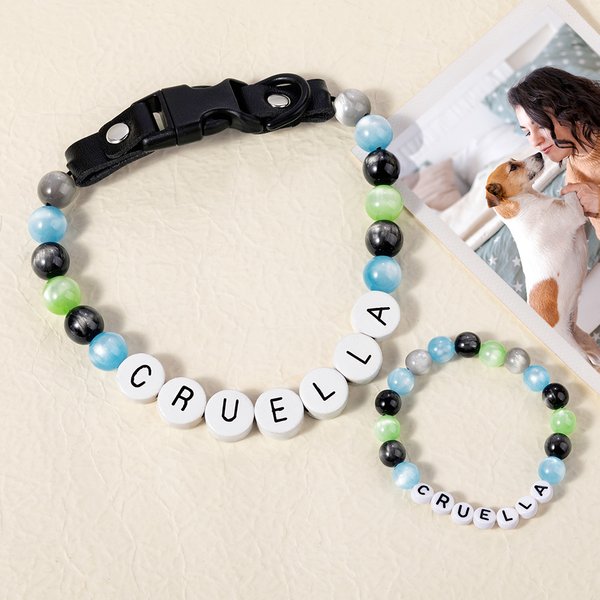 Collier et bracelet d'amitié personnalisé fait à la main avec des perles élastiques colorées Cadeau d'anniversaire pour chat, chien, maman et propriétaire d'un animal de compagnie