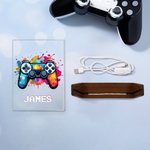 Personalisierte bunte Splash Ink Gamepad LED-Nachtlicht mit Pixel Name und hölzerne Basis Kinderzimmer Dekoration Geburtstagsgeschenk für Kinder