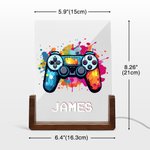 Personalisierte bunte Splash Ink Gamepad LED-Nachtlicht mit Pixel Name und hölzerne Basis Kinderzimmer Dekoration Geburtstagsgeschenk für Kinder