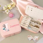Personalisierte Fantasy Meerjungfrau Mädchen zweischichtige tragbare PU-Leder-Schmuck-Box mit Namen Reise-Zubehör Geburtstag Jahrestag Geschenk für Frauen Mädchen