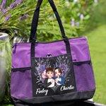 Personalised Heart Flower Cartoon Character Large Tote Bag with Names and Mesh Pocket Valentine's Day Anniversary Gift for Women