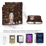 Personalisierte Cartoon-Figur Buchhülle mit Geburtsblume und Wunschnamen Buchcover Abdeckung Geburtstag Weihnachten Geschenk für Damen Bücherwurm