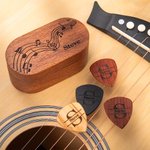Personalized Wooden Magnetic Guitar Picks Storage Box Set with Engraved Name or Monogram Birthday Gift for Musician Guitar Player