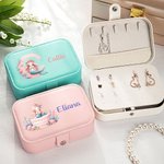 Personalisierte Fantasy Meerjungfrau Mädchen zweischichtige tragbare PU-Leder-Schmuck-Box mit Namen Reise-Zubehör Geburtstag Jahrestag Geschenk für Frauen Mädchen