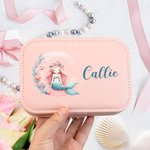 Personalisierte Fantasy Meerjungfrau Mädchen zweischichtige tragbare PU-Leder-Schmuck-Box mit Namen Reise-Zubehör Geburtstag Jahrestag Geschenk für Frauen Mädchen