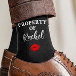 Personalised Pure Cotton Soft Breathable Red Lip Print Property Of Name Mid-Calf Socks Valentine's Day Anniversary Gift for Husband Boyfriend