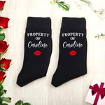 Personalised Pure Cotton Soft Breathable Red Lip Print Property Of Name Mid-Calf Socks Valentine's Day Anniversary Gift for Husband Boyfriend