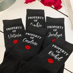 Personalised Pure Cotton Soft Breathable Red Lip Print Property Of Name Mid-Calf Socks Valentine's Day Anniversary Gift for Husband Boyfriend