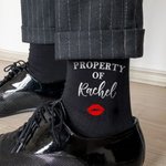 Personalised Pure Cotton Soft Breathable Red Lip Print Property Of Name Mid-Calf Socks Valentine's Day Anniversary Gift for Husband Boyfriend