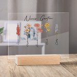 Personalisierte 1-20 Geburtsblumen Acrylplatte mit Namen und Holzsockel Haus Deko Muttertag Geburtstag Geschenk für Oma Mama