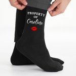 Personalised Pure Cotton Soft Breathable Red Lip Print Property Of Name Mid-Calf Socks Valentine's Day Anniversary Gift for Husband Boyfriend