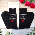 Personalised Pure Cotton Soft Breathable Red Lip Print Property Of Name Mid-Calf Socks Valentine's Day Anniversary Gift for Husband Boyfriend