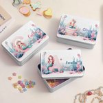Scatola di latta per biscotti in metallo per uso alimentare con iniziali e nome, regalo di compleanno e di ritorno a scuola per ragazze.